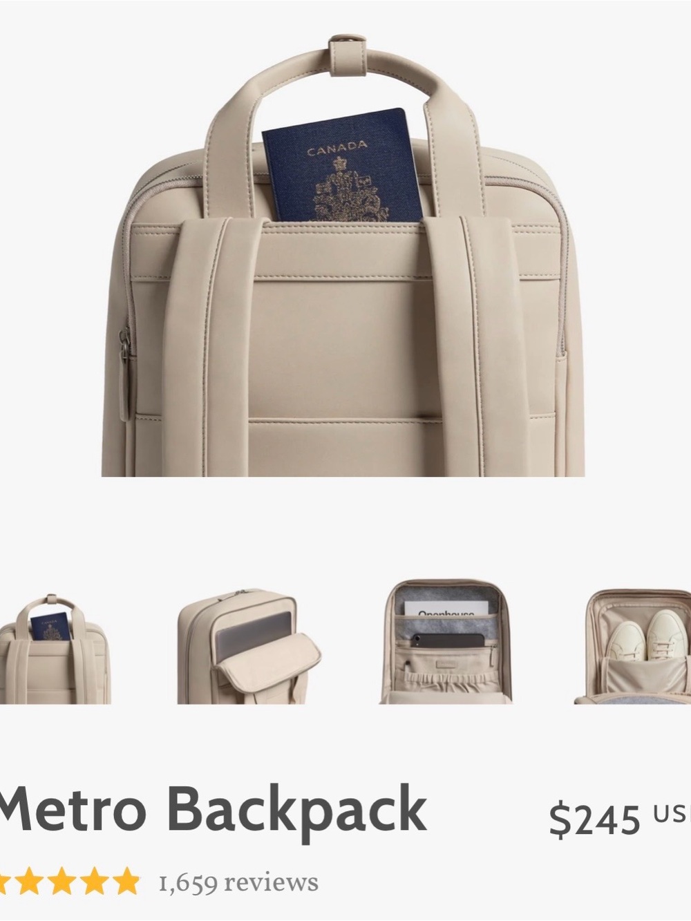 Metro Backpack - Beige - - Picture 3 of 17